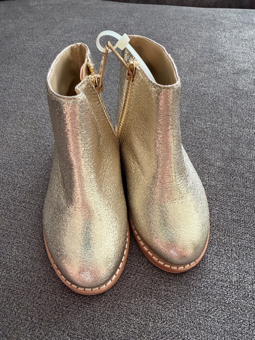 Janie & Jack Girl’s Metallic Gold Ankle Boots - Glittery Zip Closure